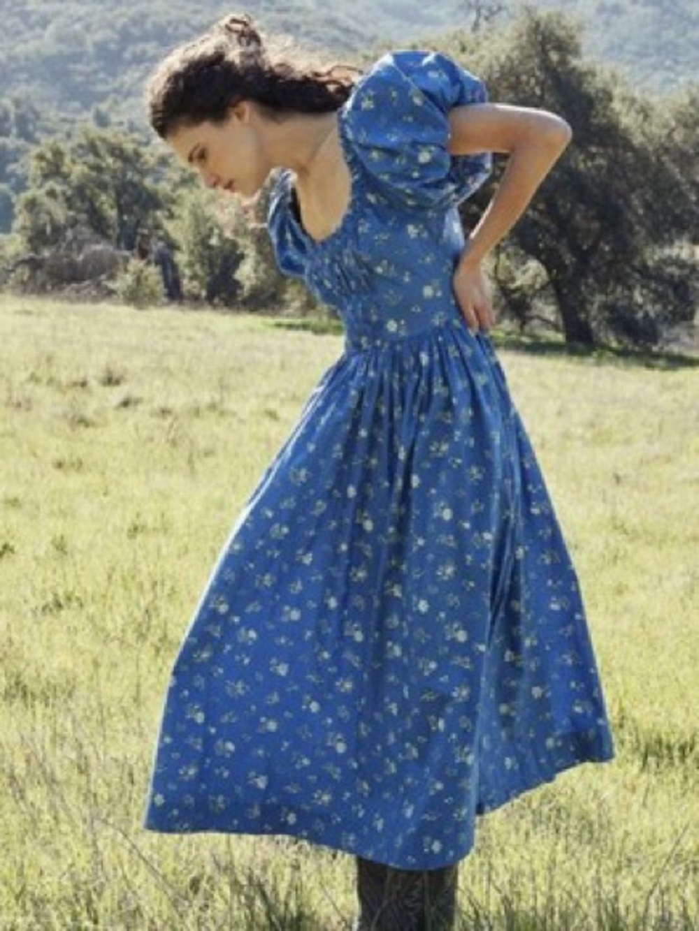 NWT DÔEN Deia Dress Blue Bouton de Rose Floral XL